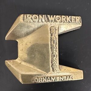 Vintage 1978 Iron Worker Laborer Solid Brass Baron Belt Buckle